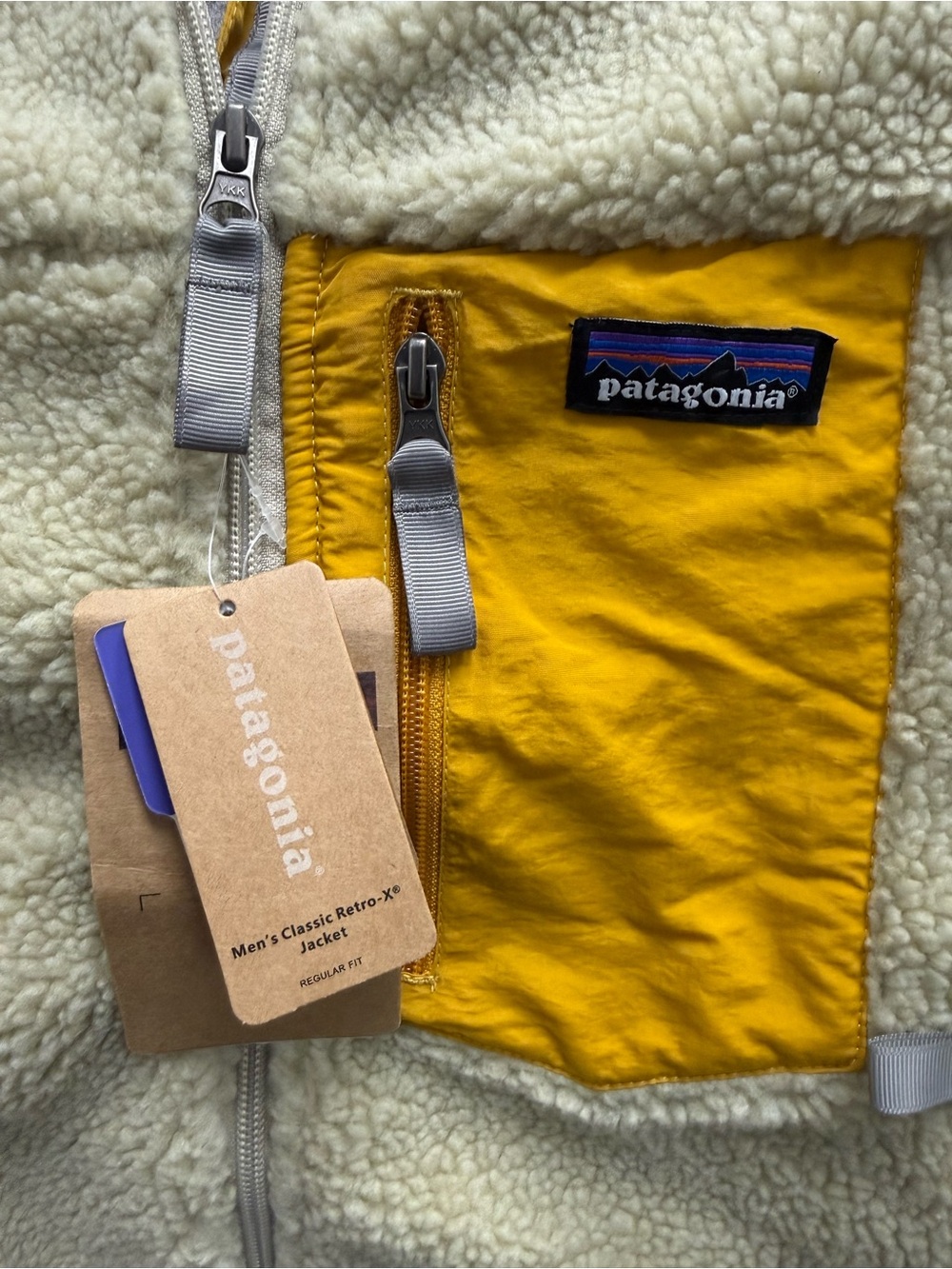 Patagonia Cream Sherpa Jacket with Yellow Chest Pocket #Patagonia - Picture 2 of 3